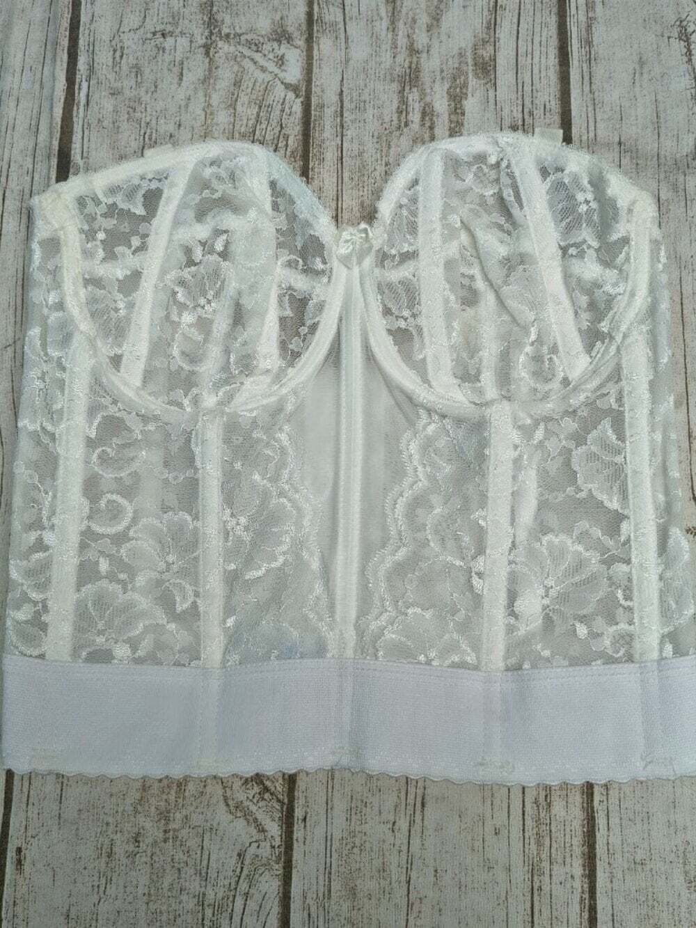 Vintage Goddess White Floral Lace Strapless Bustier Corset Top 34D USA Made